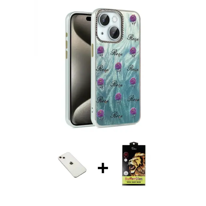 ieg™ iPhone 14 Kılıf Zirve Modern Prime - Siyah Buffer Cam Ekran Koruyucu + Diamond Kamera Lens - PE