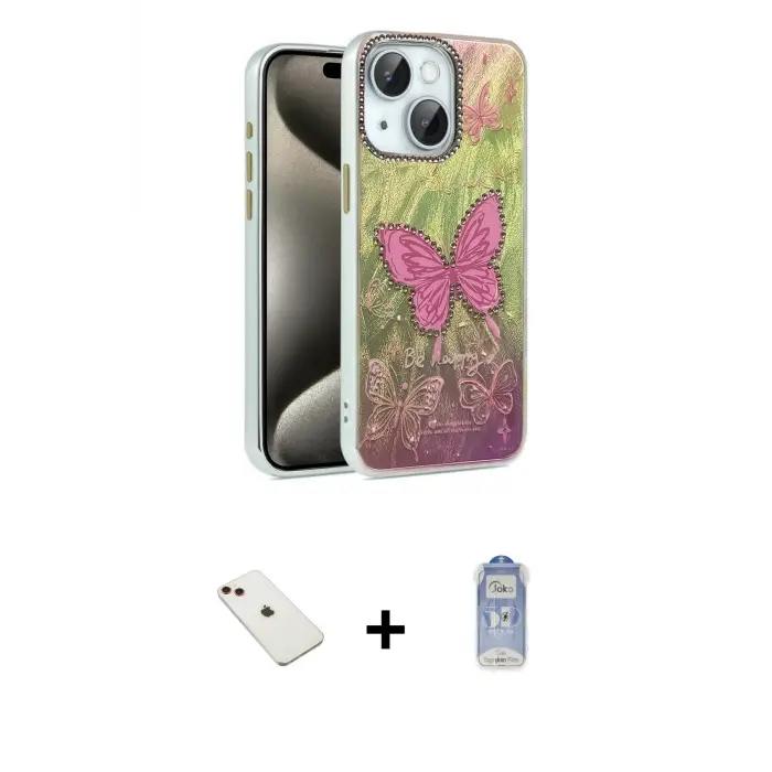 ieg™ iPhone 14 Kılıf Zirve Modern Prime - Siyah Joko Magic 5D Cam + Diamond Kamera Lens - KI