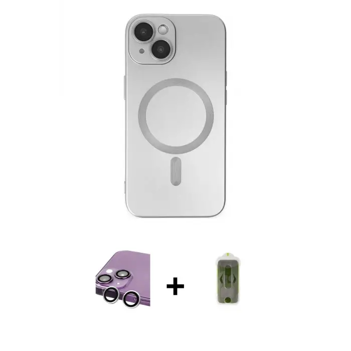 ieg™ iPhone 14 Plus Kılıf Akış Minimal Özel Seri - Siyah Joko Magic 5D Hayalet Cam + Raze Metal Kamera Lens - GS
