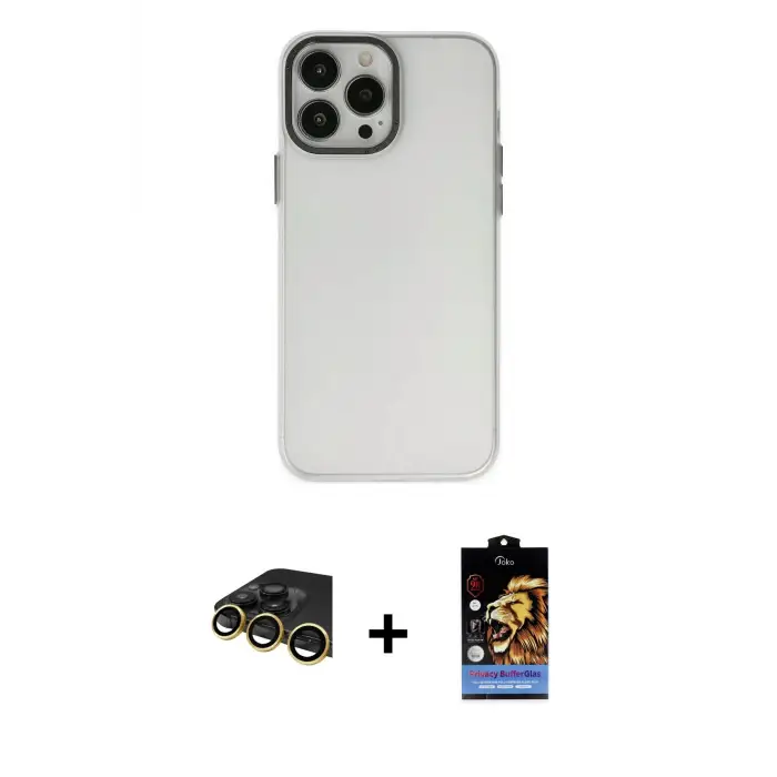 ieg™ iPhone 14 Pro Kılıf Ahenk Çizgi Prime - Siyah Buffer Hayalet Cam Ekran Koruyucu + Raze Metal Kamera Lens - GD