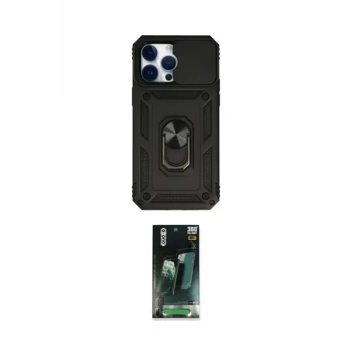 ieg™ iPhone 14 Pro Kılıf Ahenk Klasik - Siyah 360 Mat Full Body Arka Koruyucu