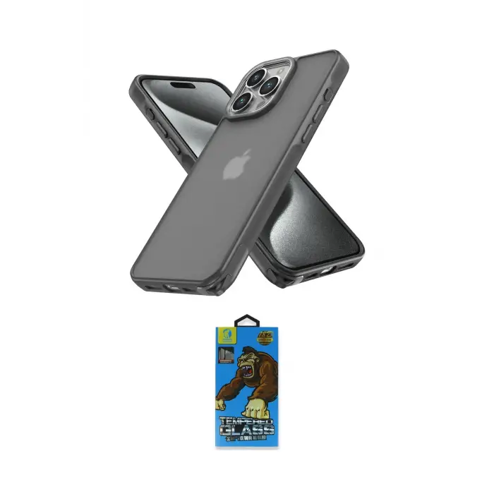 ieg™ iPhone 14 Pro Kılıf Atlas Form - Siyah 18D Cam Ekran Koruyucu
