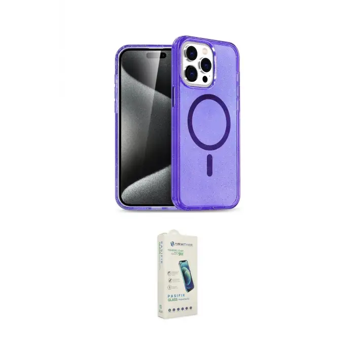 ieg™ iPhone 14 Pro Kılıf Eksen Doku Koleksiyonu - Şeffaf Pasifik Cam Ekran Koruyucu