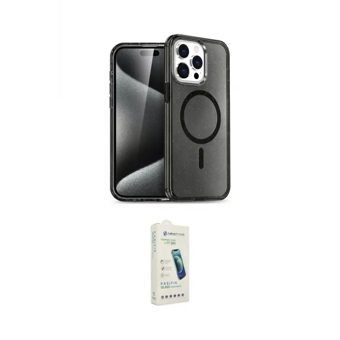 ieg™ iPhone 14 Pro Kılıf Eksen Doku Koleksiyonu - Şeffaf Pasifik Cam Ekran Koruyucu