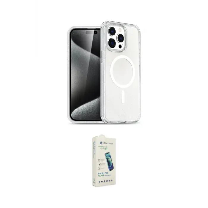 ieg™ iPhone 14 Pro Kılıf Eksen Doku Koleksiyonu - Şeffaf Pasifik Cam Ekran Koruyucu
