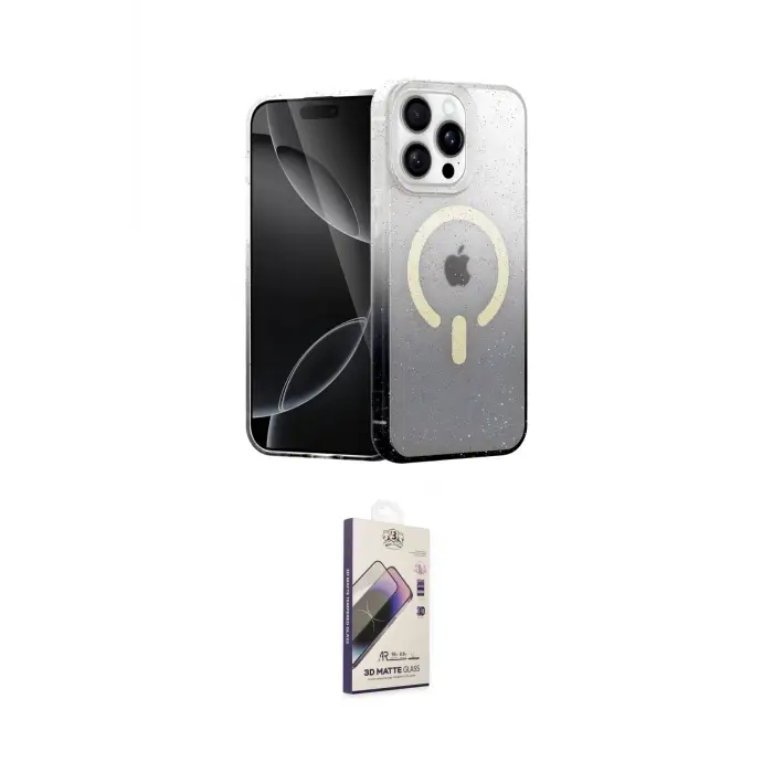 ieg™ iPhone 14 Pro Kılıf Eksen Minimal Özel Seri - Siyah Bilvis 3D Mat Cam Ekran Koruyucu