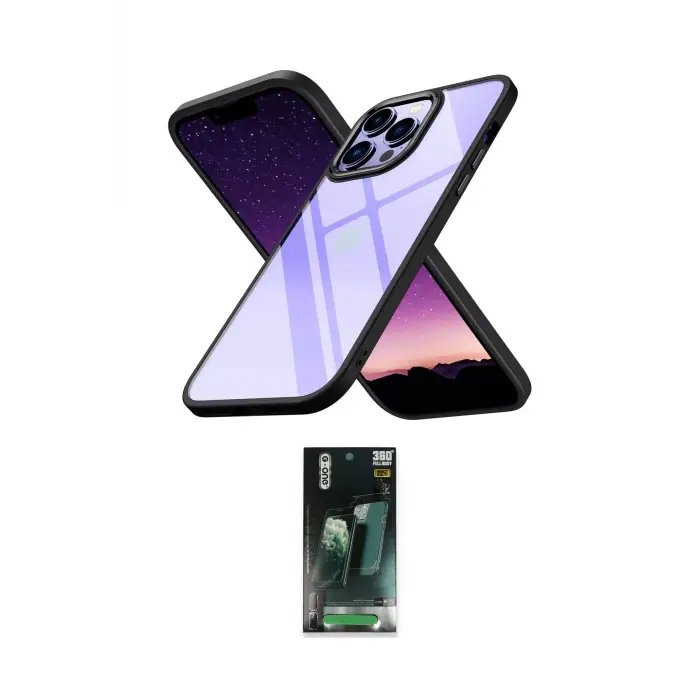 ieg™ iPhone 14 Pro Kılıf Nova Işık Serisi - Siyah 360 Mat Full Body Arka Koruyucu