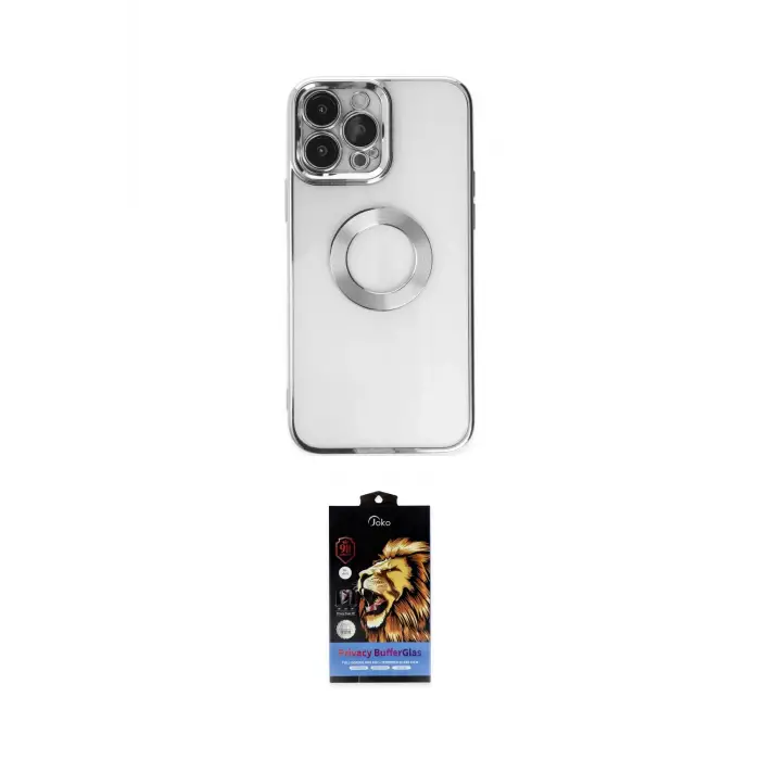 ieg™ iPhone 14 Pro Kılıf Pusula Form - Siyah Buffer Hayalet Cam Ekran Koruyucu