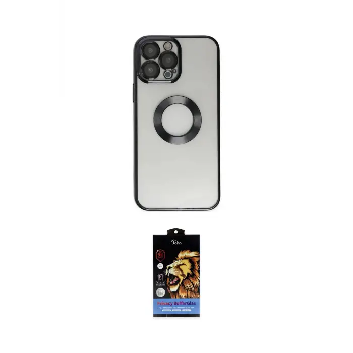 ieg™ iPhone 14 Pro Kılıf Pusula Form - Siyah Buffer Hayalet Cam Ekran Koruyucu