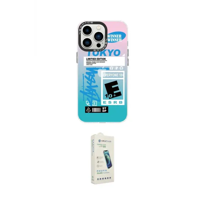 ieg™ iPhone 14 Pro Kılıf Siluet Çizgi Koleksiyonu - Şeffaf Pasifik Cam Ekran Koruyucu