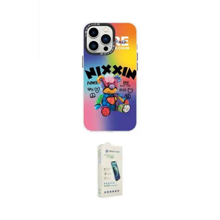 ieg™ iPhone 14 Pro Kılıf Siluet Çizgi Koleksiyonu - Şeffaf Pasifik Cam Ekran Koruyucu