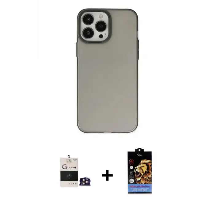 ieg™ iPhone 14 Pro Max Kılıf Ahenk Çizgi Prime - Siyah Buffer Hayalet Cam Ekran Koruyucu + Bilvis Titan Kamera Lens - GD