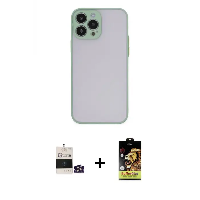 ieg™ iPhone 14 Pro Max Kılıf Ahenk Çizgi Serisi - Siyah Buffer Cam Ekran Koruyucu + Bilvis Titan Kamera Lens - GD