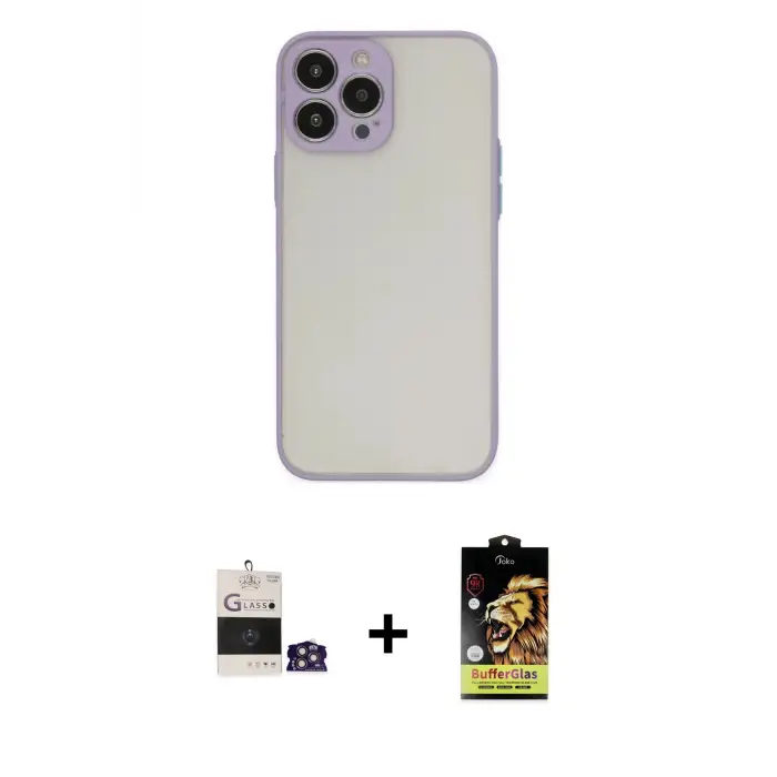 ieg™ iPhone 14 Pro Max Kılıf Ahenk Çizgi Serisi - Siyah Buffer Cam Ekran Koruyucu + Bilvis Titan Kamera Lens - GS