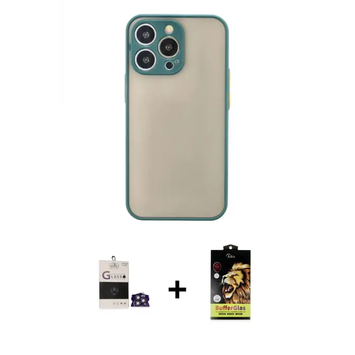 ieg™ iPhone 14 Pro Max Kılıf Ahenk Çizgi Serisi - Siyah Buffer Cam Ekran Koruyucu + Bilvis Titan Kamera Lens - GS