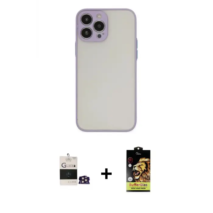 ieg™ iPhone 14 Pro Max Kılıf Ahenk Çizgi Serisi - Siyah Buffer Cam Ekran Koruyucu + Bilvis Titan Kamera Lens - GD