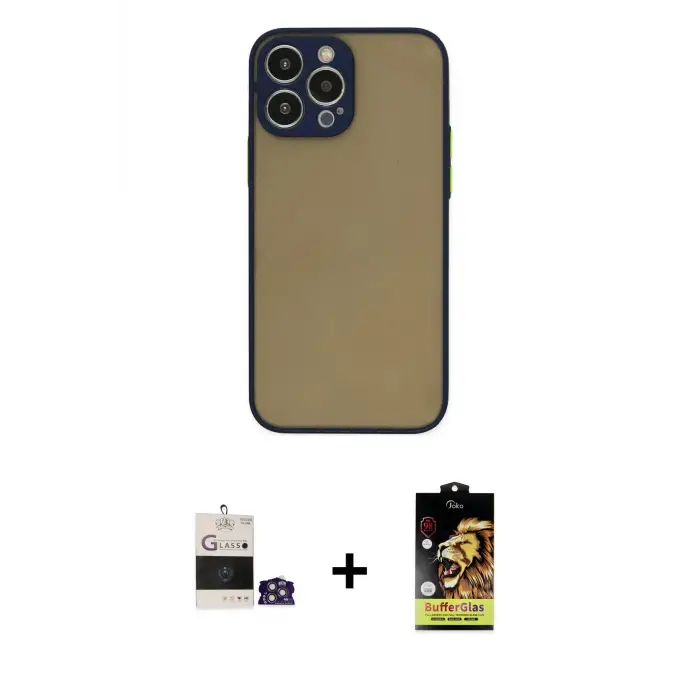 ieg™ iPhone 14 Pro Max Kılıf Ahenk Çizgi Serisi - Siyah Buffer Cam Ekran Koruyucu + Bilvis Titan Kamera Lens - GS