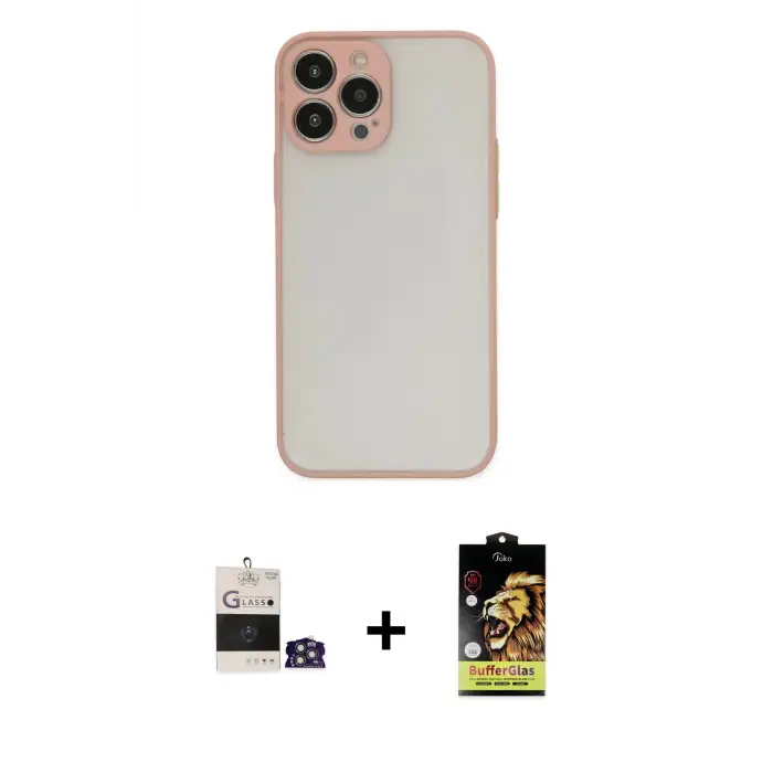 ieg™ iPhone 14 Pro Max Kılıf Ahenk Çizgi Serisi - Siyah Buffer Cam Ekran Koruyucu + Bilvis Titan Kamera Lens - GS