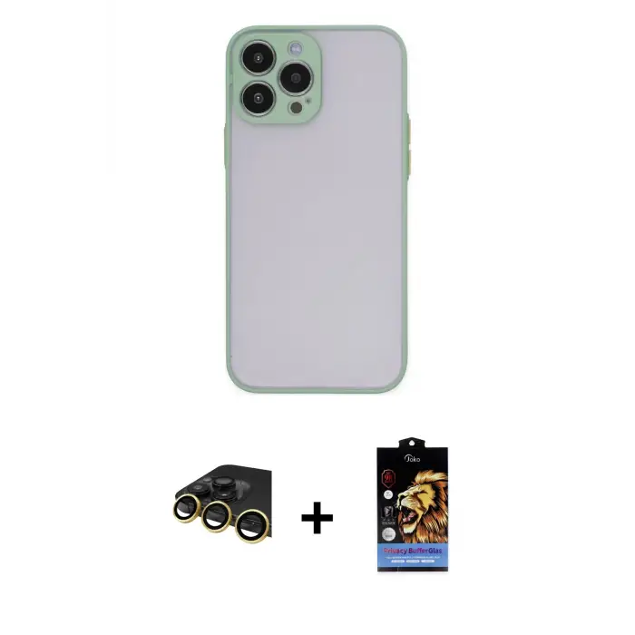 ieg™ iPhone 14 Pro Max Kılıf Ahenk Çizgi Serisi - Siyah Buffer Hayalet Cam Ekran Koruyucu + Raze Metal Kamera Lens - GD