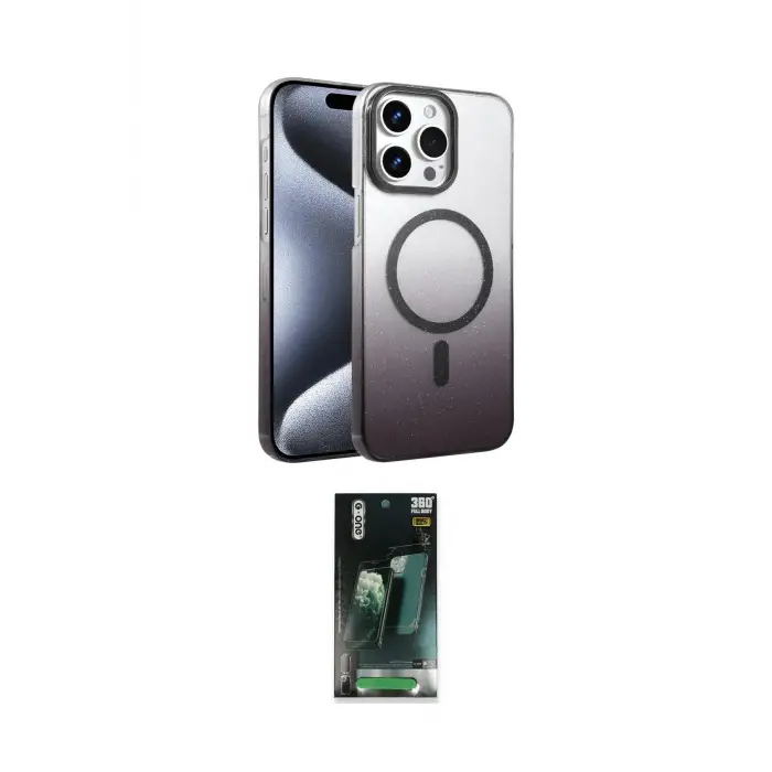 ieg™ iPhone 14 Pro Max Kılıf Ahenk Doku Özel Seri - Siyah 360 Mat Full Body Arka Koruyucu
