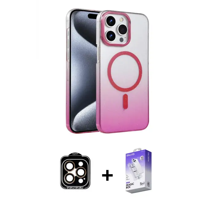 ieg™ iPhone 14 Pro Max Kılıf Ahenk Doku Özel Seri - Siyah Bilvis 5in1 3D Magic Cam Ekran Koruyucu + PVD Metal Kamera Lens - TU