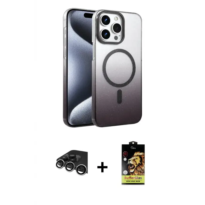 ieg™ iPhone 14 Pro Max Kılıf Ahenk Doku Özel Seri - Siyah Buffer Cam Ekran Koruyucu + Raze Metal Kamera Lens - GS