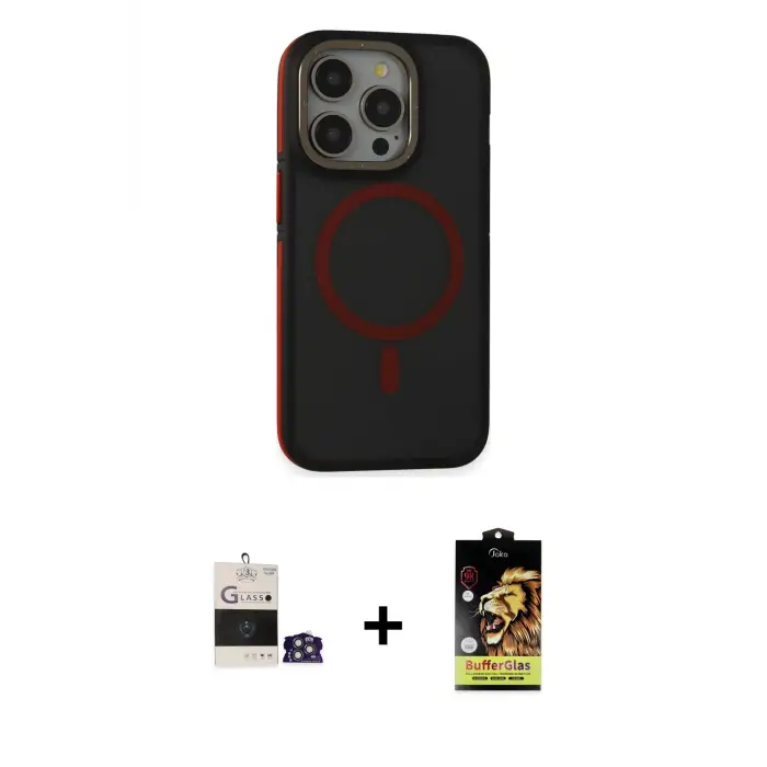 ieg™ iPhone 14 Pro Max Kılıf Ahenk Form Serisi - Siyah Buffer Cam Ekran Koruyucu + Bilvis Titan Kamera Lens - GS