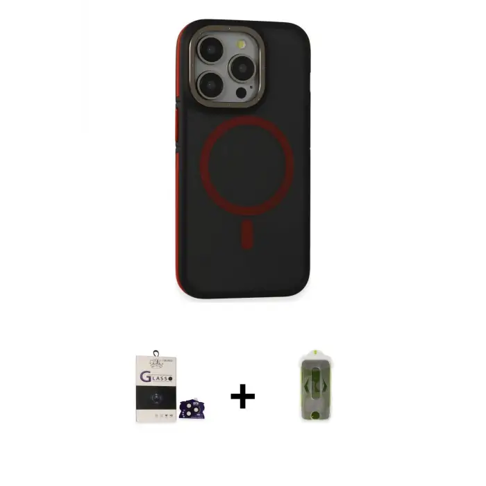 ieg™ iPhone 14 Pro Max Kılıf Ahenk Form Serisi - Siyah Joko Magic 5D Hayalet Cam + Bilvis Titan Kamera Lens - SH