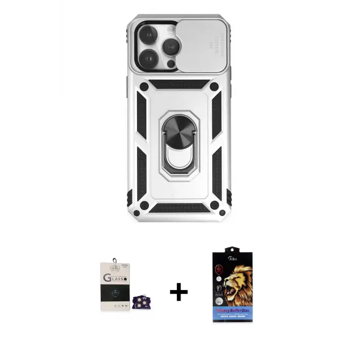 ieg™ iPhone 14 Pro Max Kılıf Ahenk Klasik - Siyah Buffer Hayalet Cam Ekran Koruyucu + Bilvis Titan Kamera Lens - GD