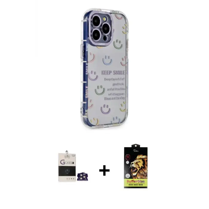 ieg™ iPhone 14 Pro Max Kılıf Ahenk Modern Serisi - Siyah Buffer Cam Ekran Koruyucu + Bilvis Titan Kamera Lens - GS