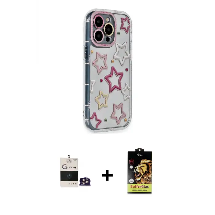 ieg™ iPhone 14 Pro Max Kılıf Ahenk Modern Serisi - Siyah Buffer Cam Ekran Koruyucu + Bilvis Titan Kamera Lens - GD