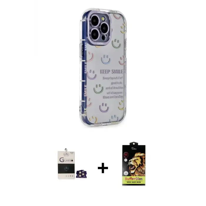 ieg™ iPhone 14 Pro Max Kılıf Ahenk Modern Serisi - Siyah Buffer Cam Ekran Koruyucu + Bilvis Titan Kamera Lens - GD