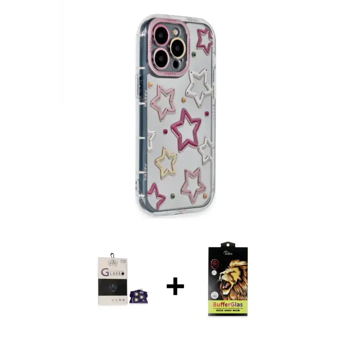 ieg™ iPhone 14 Pro Max Kılıf Ahenk Modern Serisi - Siyah Buffer Cam Ekran Koruyucu + Bilvis Titan Kamera Lens - GS