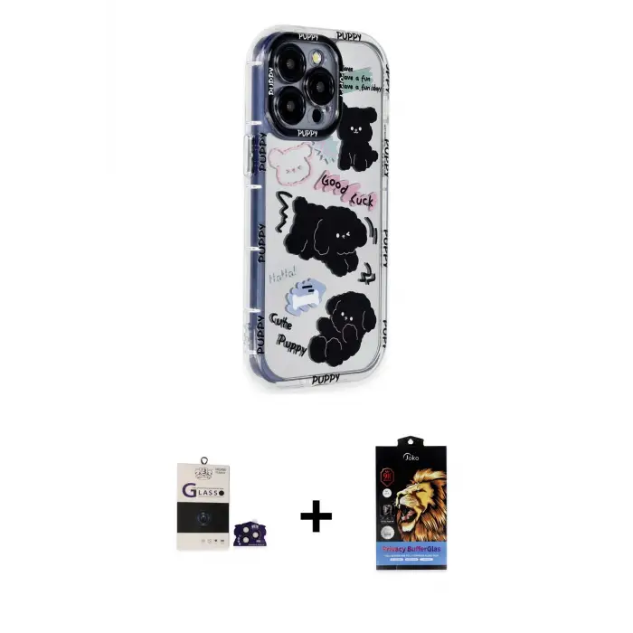 ieg™ iPhone 14 Pro Max Kılıf Ahenk Modern Serisi - Siyah Buffer Hayalet Cam Ekran Koruyucu + Bilvis Titan Kamera Lens - DNMR