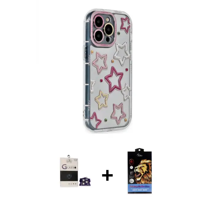 ieg™ iPhone 14 Pro Max Kılıf Ahenk Modern Serisi - Siyah Buffer Hayalet Cam Ekran Koruyucu + Bilvis Titan Kamera Lens - GS