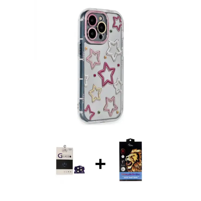 ieg™ iPhone 14 Pro Max Kılıf Ahenk Modern Serisi - Siyah Buffer Hayalet Cam Ekran Koruyucu + Bilvis Titan Kamera Lens - DNMR