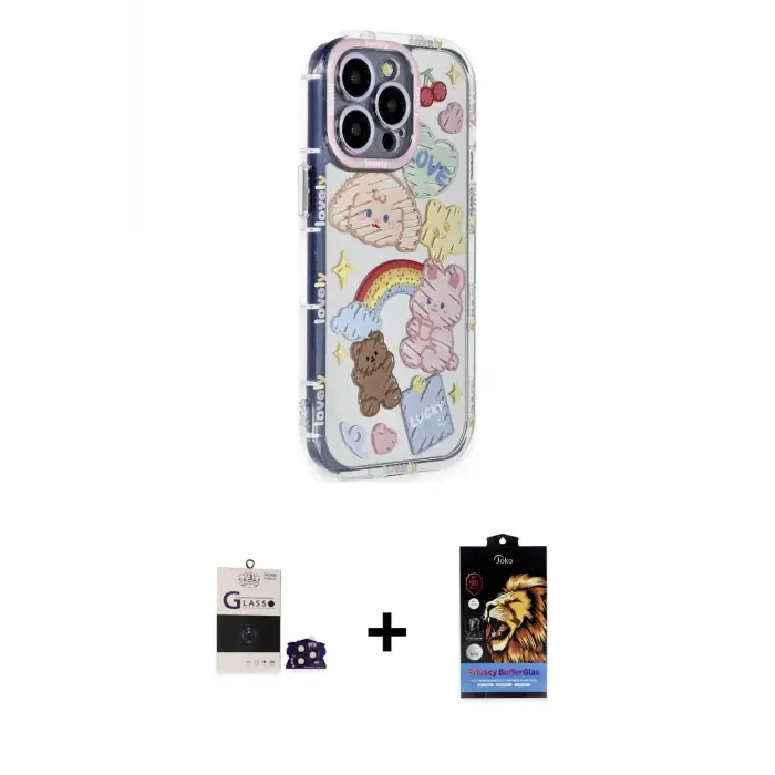 ieg™ iPhone 14 Pro Max Kılıf Ahenk Modern Serisi - Siyah Buffer Hayalet Cam Ekran Koruyucu + Bilvis Titan Kamera Lens - DNMR