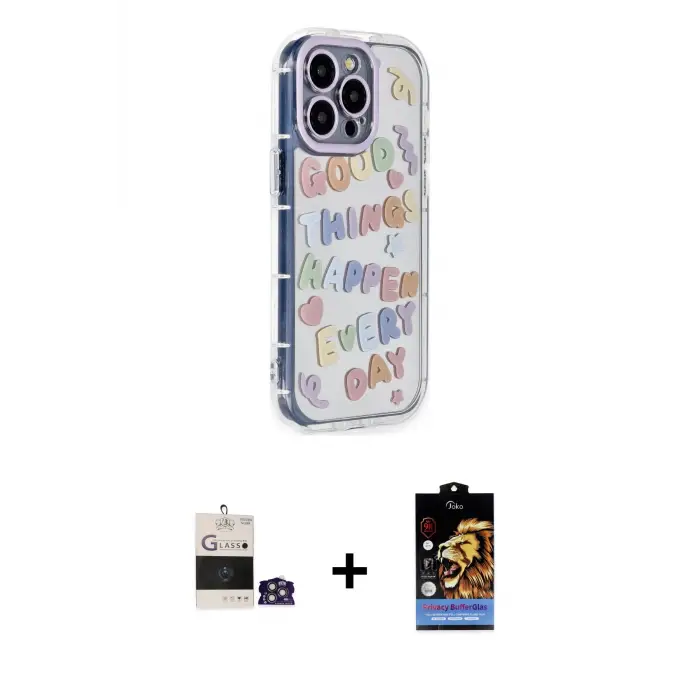 ieg™ iPhone 14 Pro Max Kılıf Ahenk Modern Serisi - Siyah Buffer Hayalet Cam Ekran Koruyucu + Bilvis Titan Kamera Lens - GS