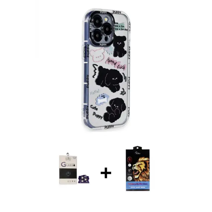 ieg™ iPhone 14 Pro Max Kılıf Ahenk Modern Serisi - Siyah Buffer Hayalet Cam Ekran Koruyucu + Bilvis Titan Kamera Lens - GS