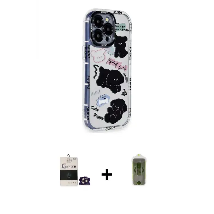ieg™ iPhone 14 Pro Max Kılıf Ahenk Modern Serisi - Siyah Joko Magic 5D Hayalet Cam + Bilvis Titan Kamera Lens - GD