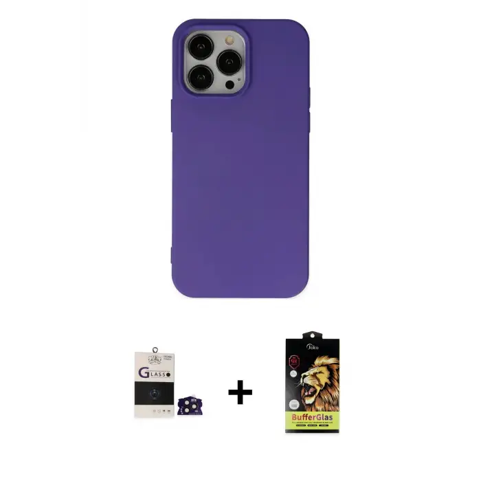 ieg™ iPhone 14 Pro Max Kılıf Ahenk Serisi - Siyah Buffer Cam Ekran Koruyucu + Bilvis Titan Kamera Lens - DNMR