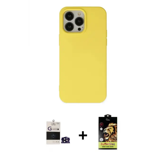 ieg™ iPhone 14 Pro Max Kılıf Ahenk Serisi - Siyah Buffer Cam Ekran Koruyucu + Bilvis Titan Kamera Lens - DNMR