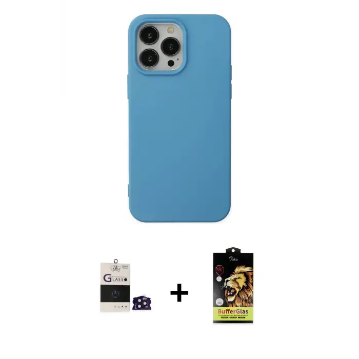 ieg™ iPhone 14 Pro Max Kılıf Ahenk Serisi - Siyah Buffer Cam Ekran Koruyucu + Bilvis Titan Kamera Lens - DNMR