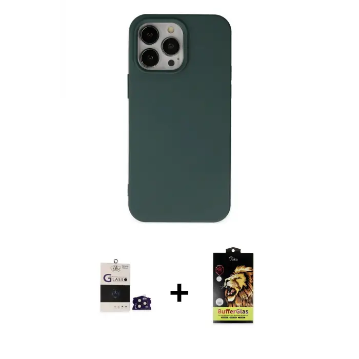 ieg™ iPhone 14 Pro Max Kılıf Ahenk Serisi - Siyah Buffer Cam Ekran Koruyucu + Bilvis Titan Kamera Lens - DNMR