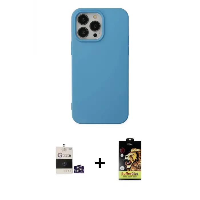 ieg™ iPhone 14 Pro Max Kılıf Ahenk Serisi - Siyah Buffer Cam Ekran Koruyucu + Bilvis Titan Kamera Lens - GS