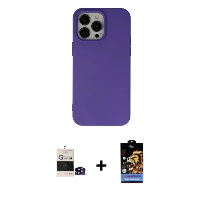 ieg™ iPhone 14 Pro Max Kılıf Ahenk Serisi - Siyah Buffer Hayalet Cam Ekran Koruyucu + Bilvis Titan Kamera Lens - SH