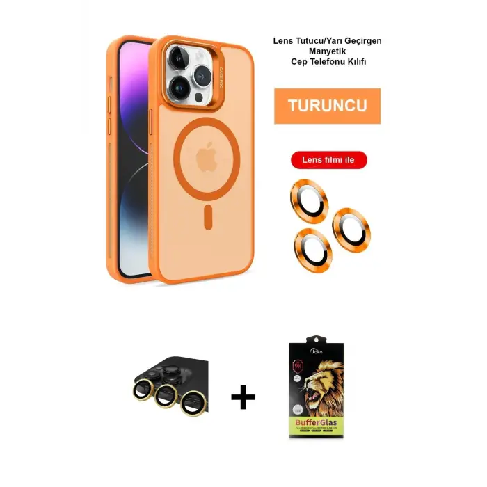 ieg™ iPhone 14 Pro Max Kılıf Akış Form - Siyah Buffer Cam Ekran Koruyucu + Raze Metal Kamera Lens - GD