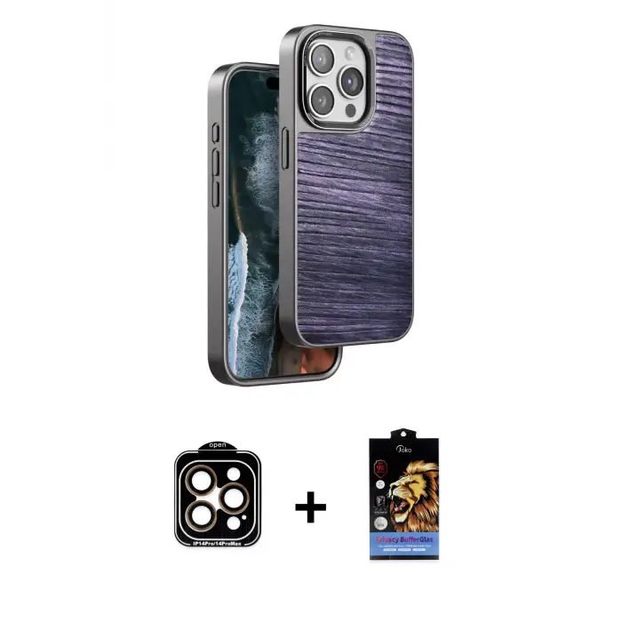 ieg™ iPhone 14 Pro Max Kılıf Atlas Minimal Özel Seri - Siyah Buffer Hayalet Cam Ekran Koruyucu + PVD Metal Kamera Lens - TU
