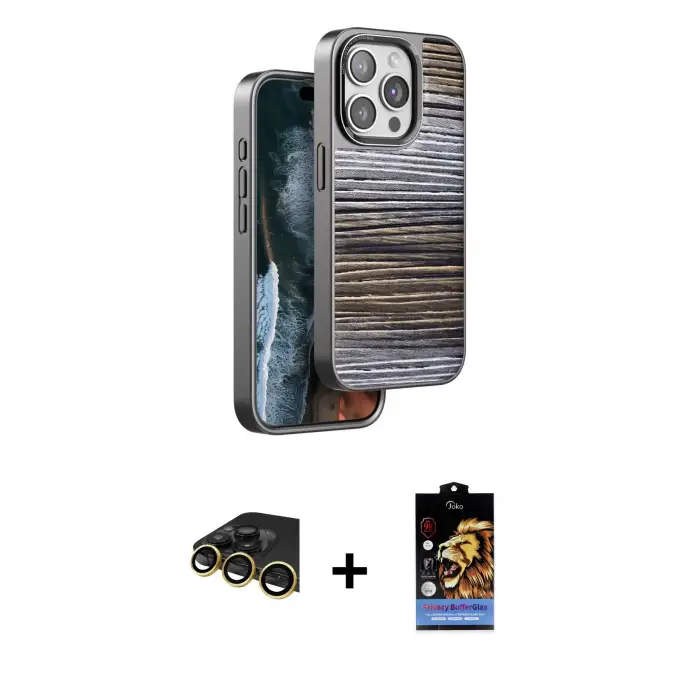 ieg™ iPhone 14 Pro Max Kılıf Atlas Minimal Özel Seri - Siyah Buffer Hayalet Cam Ekran Koruyucu + Raze Metal Kamera Lens - GD