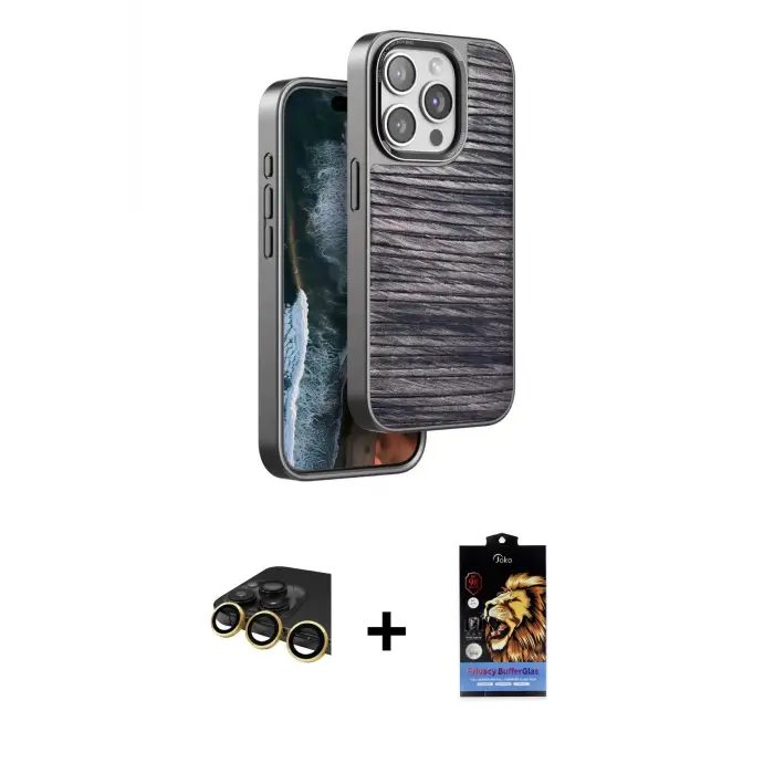 ieg™ iPhone 14 Pro Max Kılıf Atlas Minimal Özel Seri - Siyah Buffer Hayalet Cam Ekran Koruyucu + Raze Metal Kamera Lens - GD